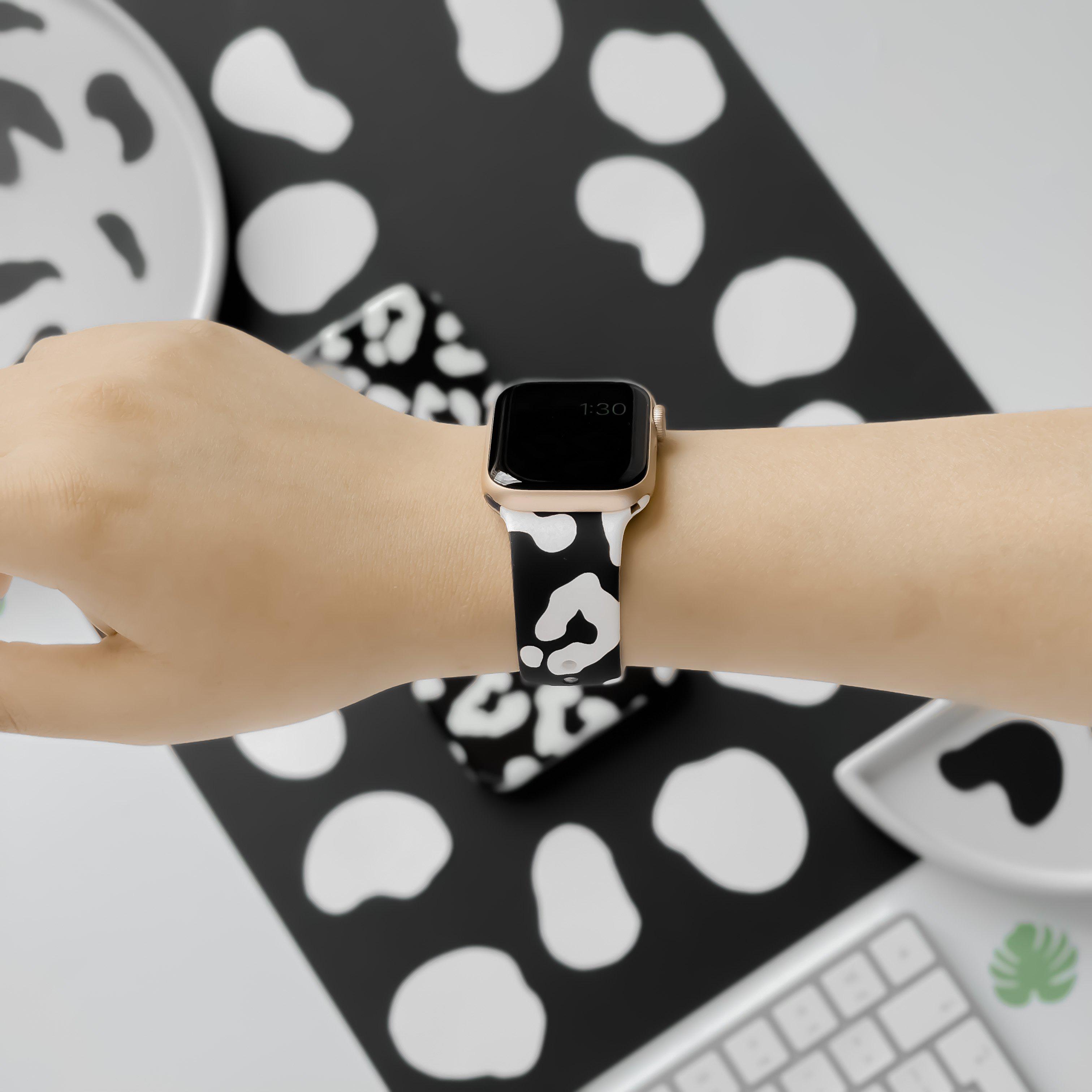 Siyah Leopar Desenli Apple Watch Kayışı