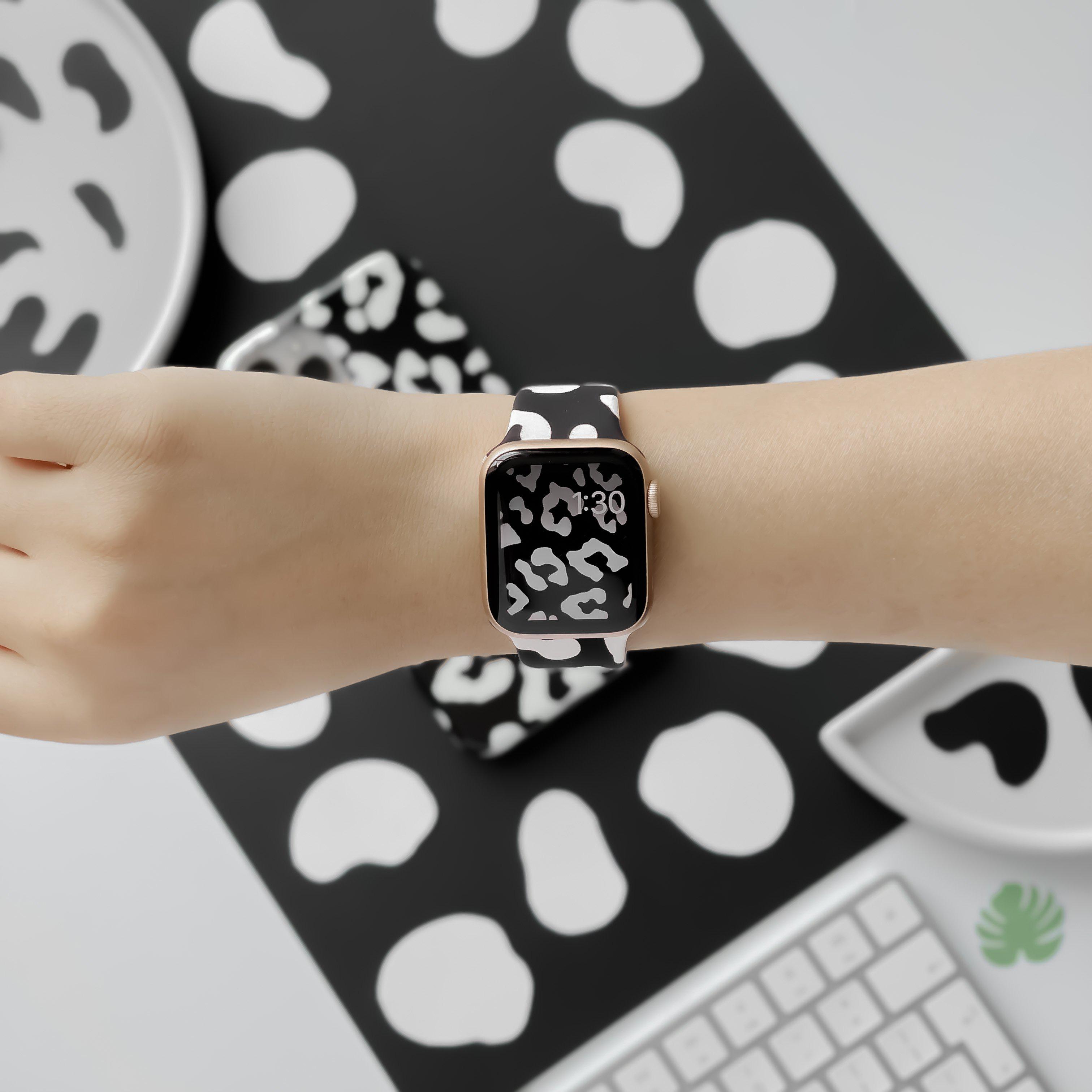 Siyah Leopar Desenli Apple Watch Kayışı