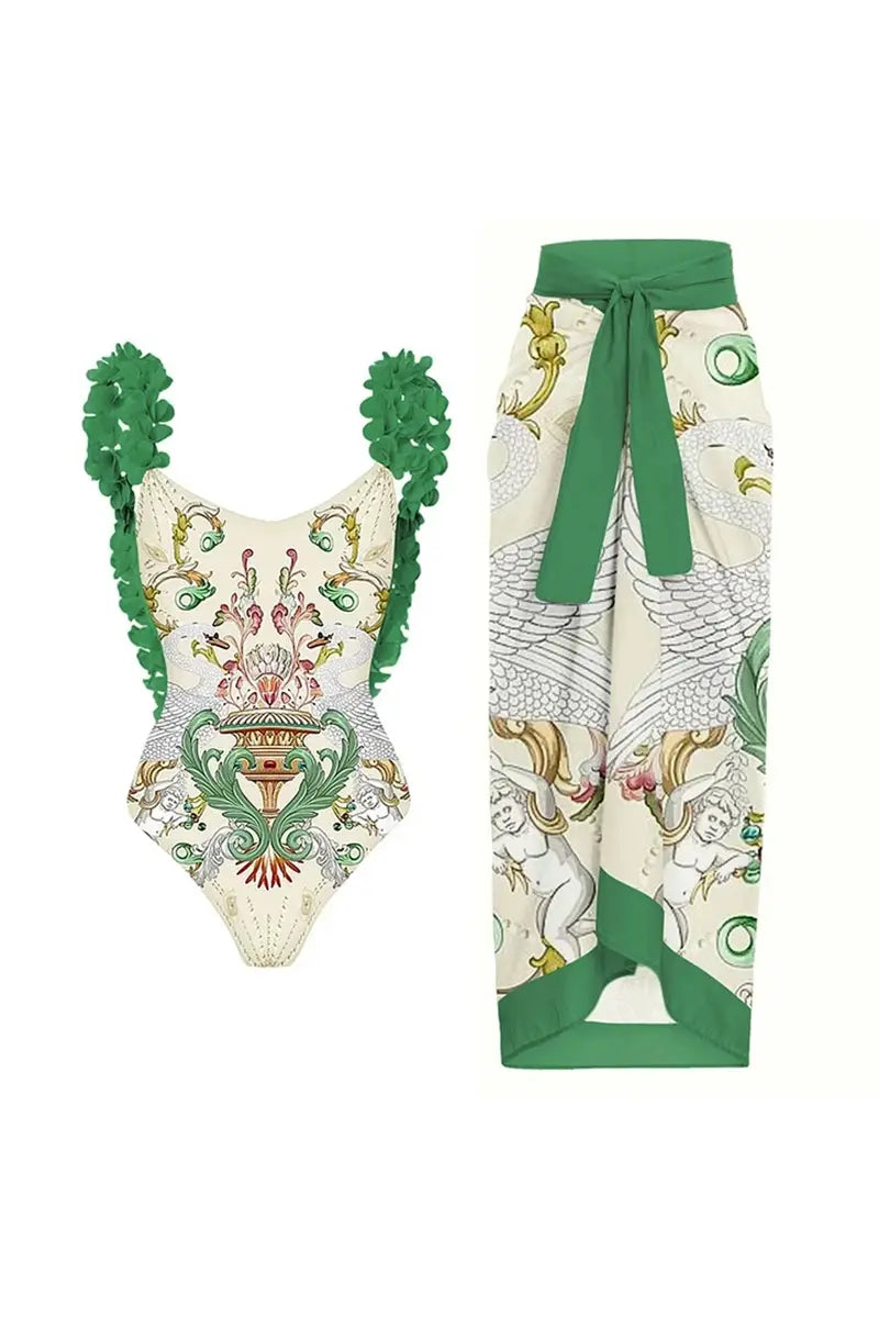 Appliqué Backless Sexy Swimsuit Set