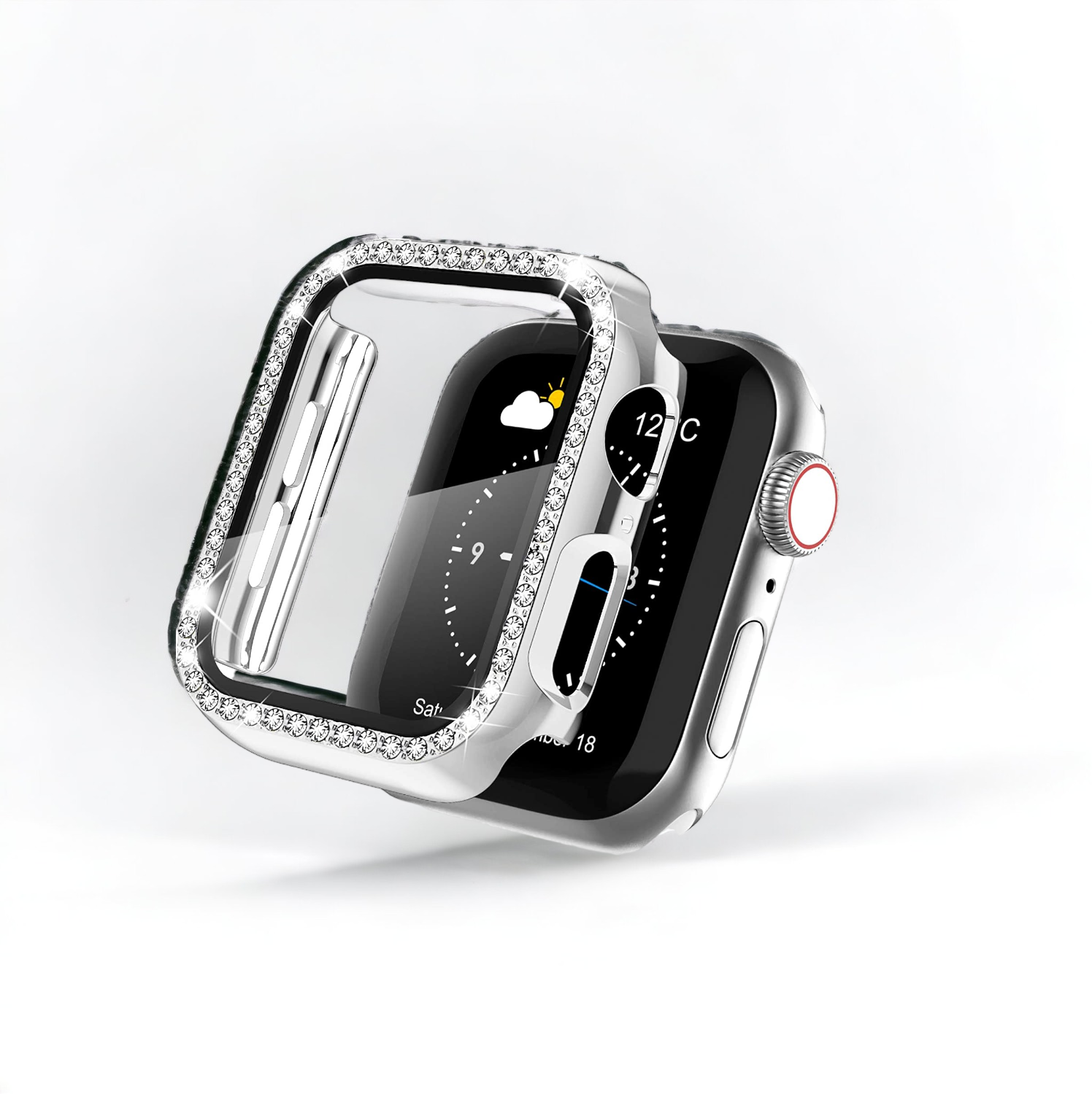 2'si 1 arada Apple Watch Kılıfı ve Dahili Ekran Koruyucu - Gümüş Elmas