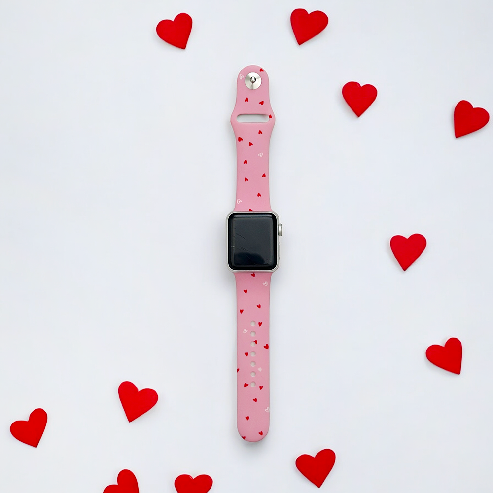 Sevimli Kalpler Desenli Apple Watch Kayışı