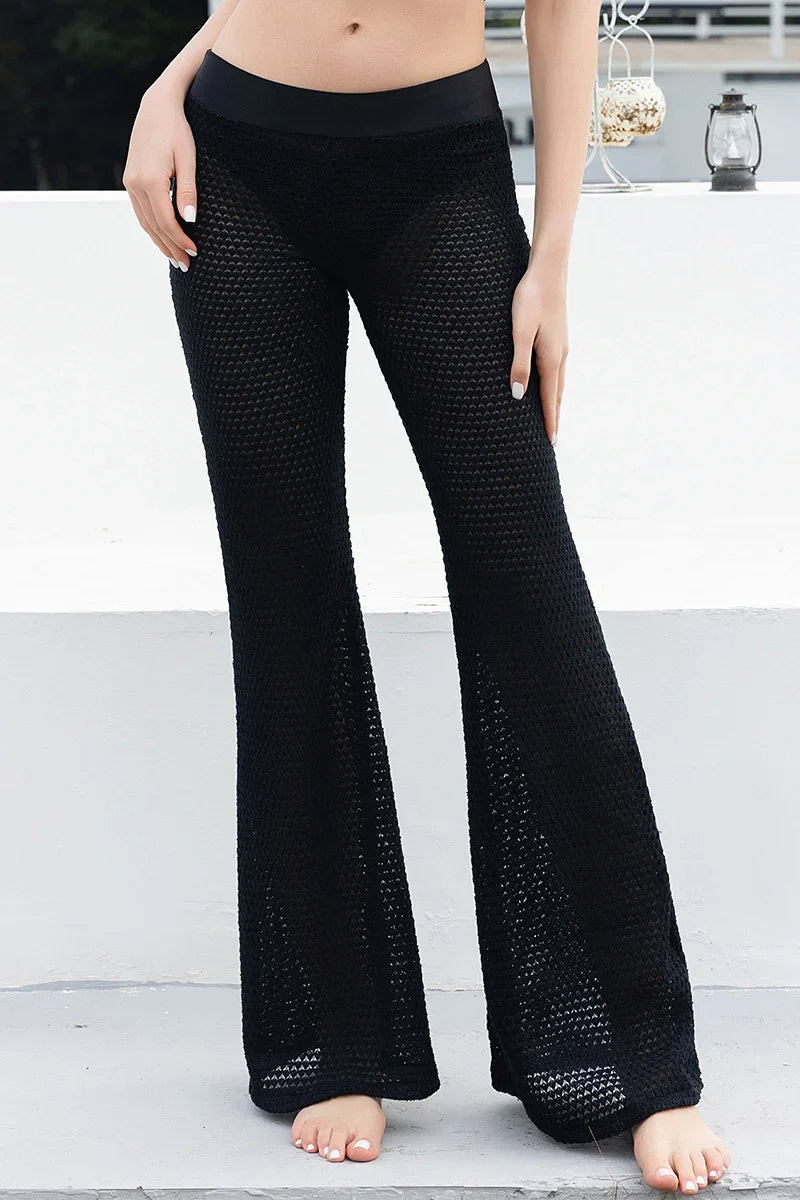 Beaded Knit Tie-String Black Bikini Set