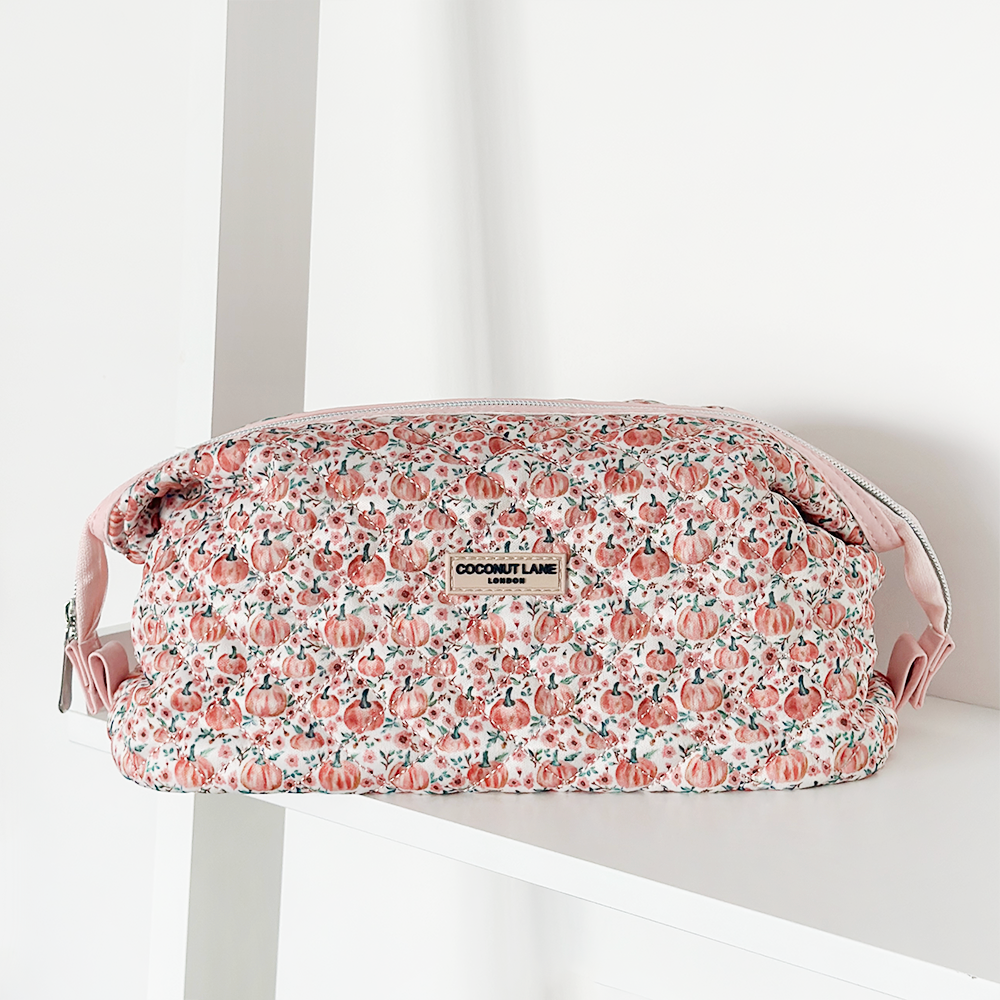 Genişletilebilir Makyaj Çantası - Kapitone Minik Balkabağı Desenli