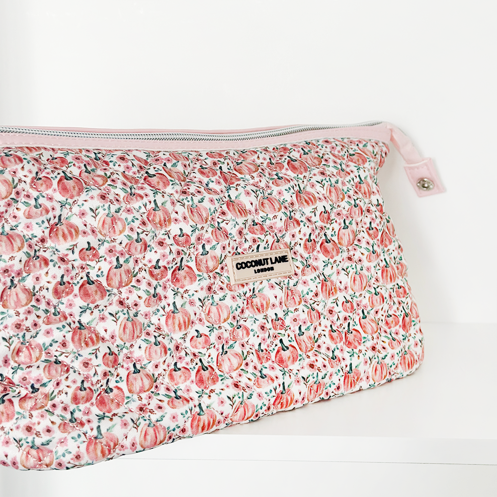 Genişletilebilir Makyaj Çantası - Kapitone Minik Balkabağı Desenli