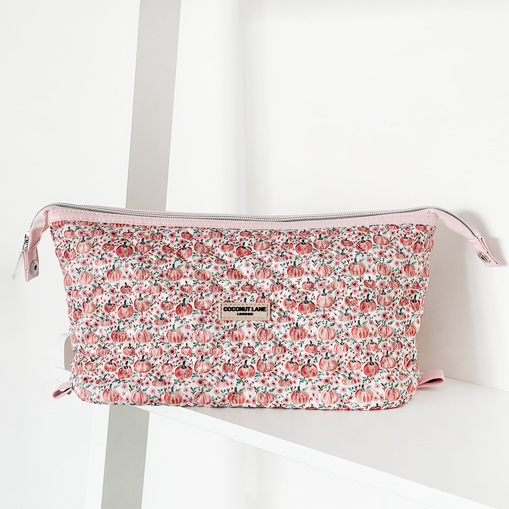 Genişletilebilir Makyaj Çantası - Kapitone Minik Balkabağı Desenli