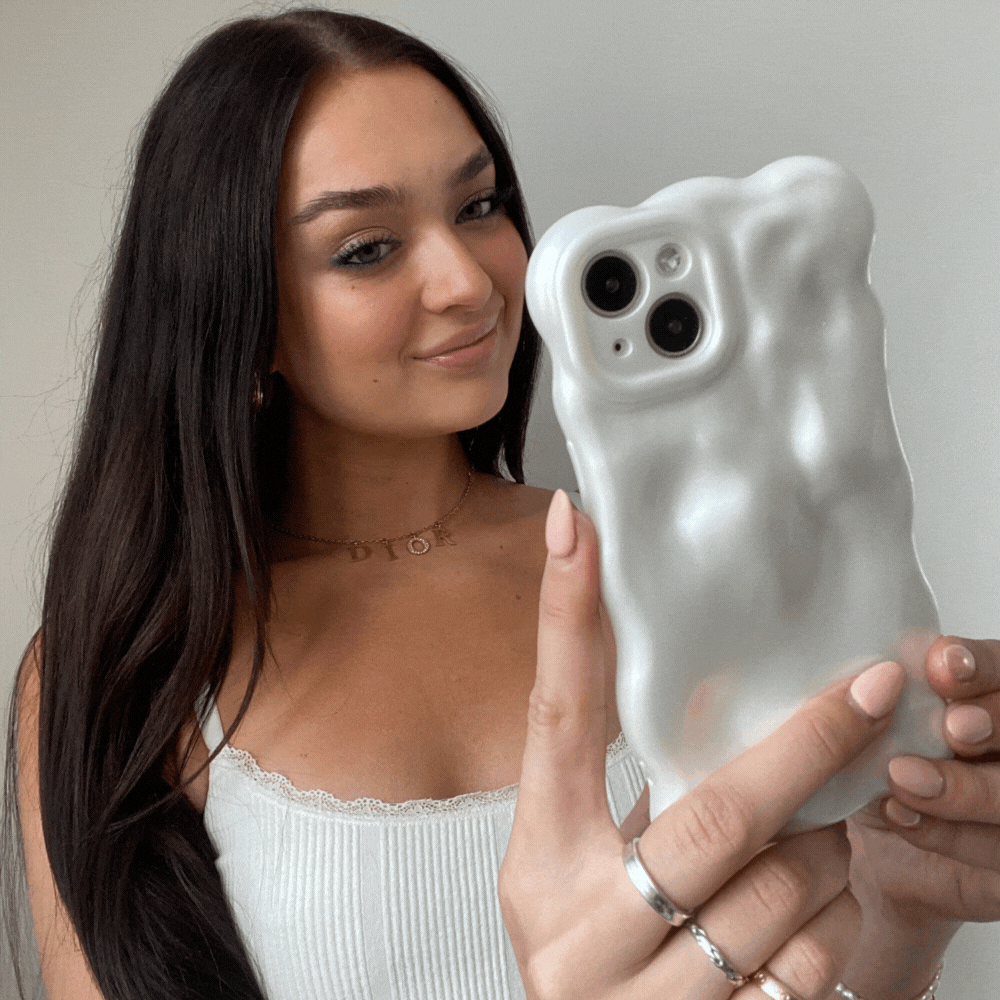 3D İnci Desenli Telefon Kılıfı - Beyaz