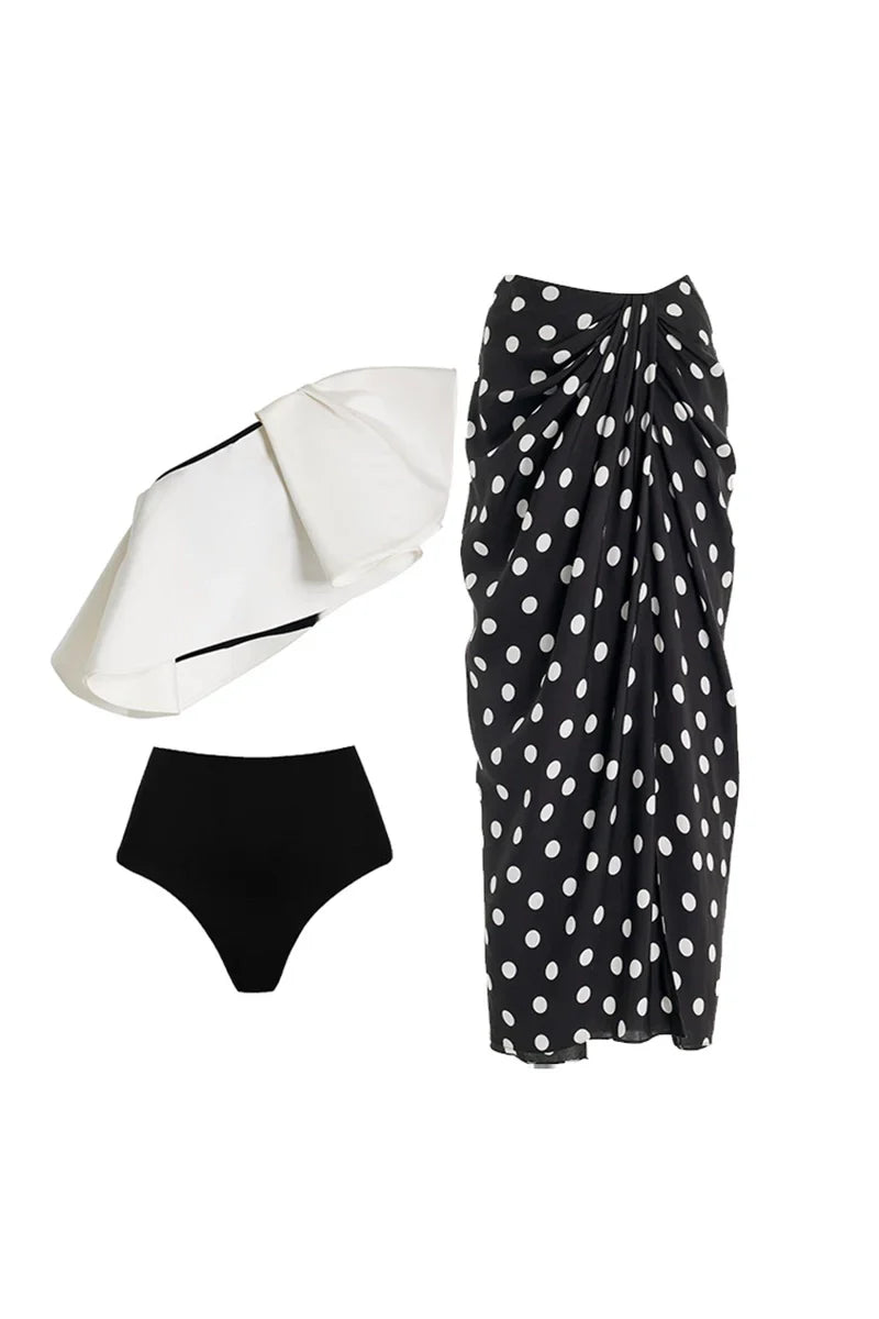 Bikini Set with Polka Dot Wrap Skirt