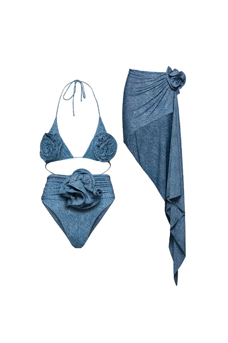 3D Floral Halter Sexy Bikini Set