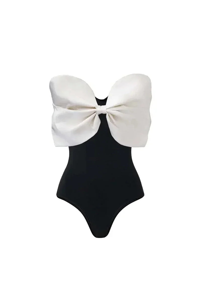 Black and White Bow One Piece Swimsuit Set