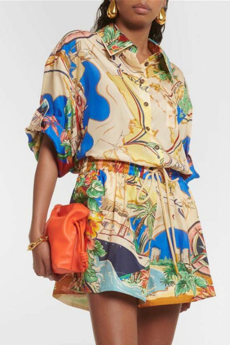 Unique Printed Waist Shorts Two-Piece Set