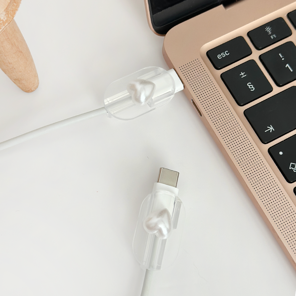 Kablo Kılıfı Süs Paketi - İnci Kalp