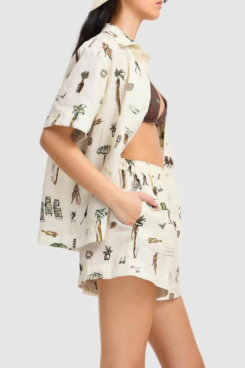 Printed casual loose shorts two-piece set
