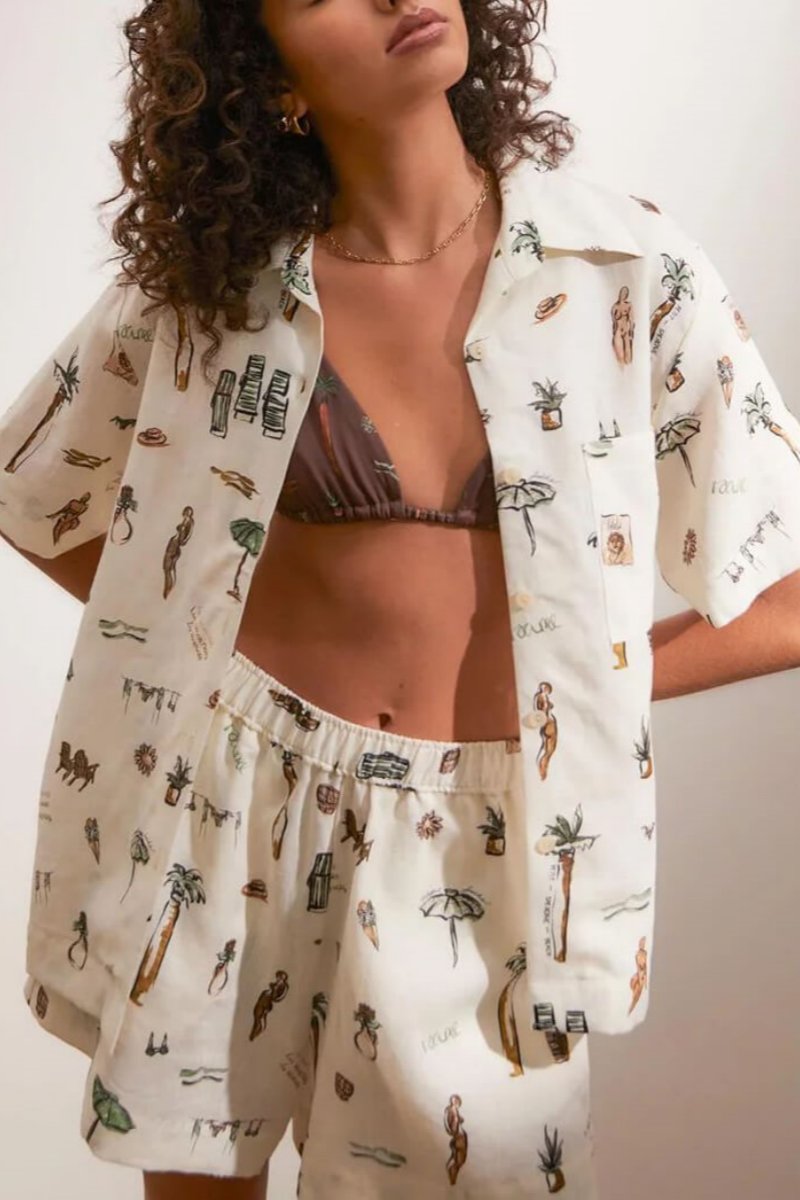 Printed casual loose shorts two-piece set