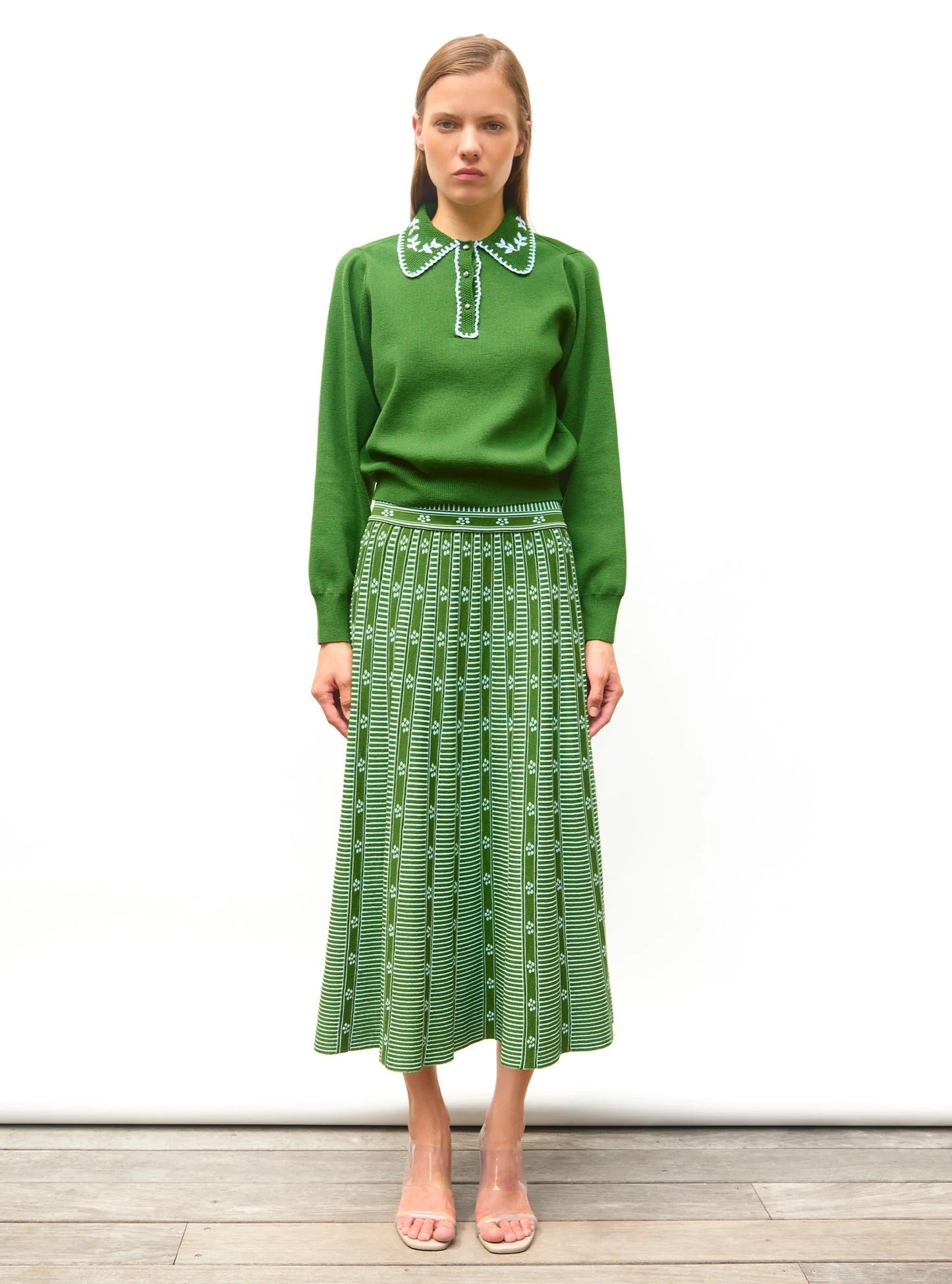 Green Floral Jacquard Skirt