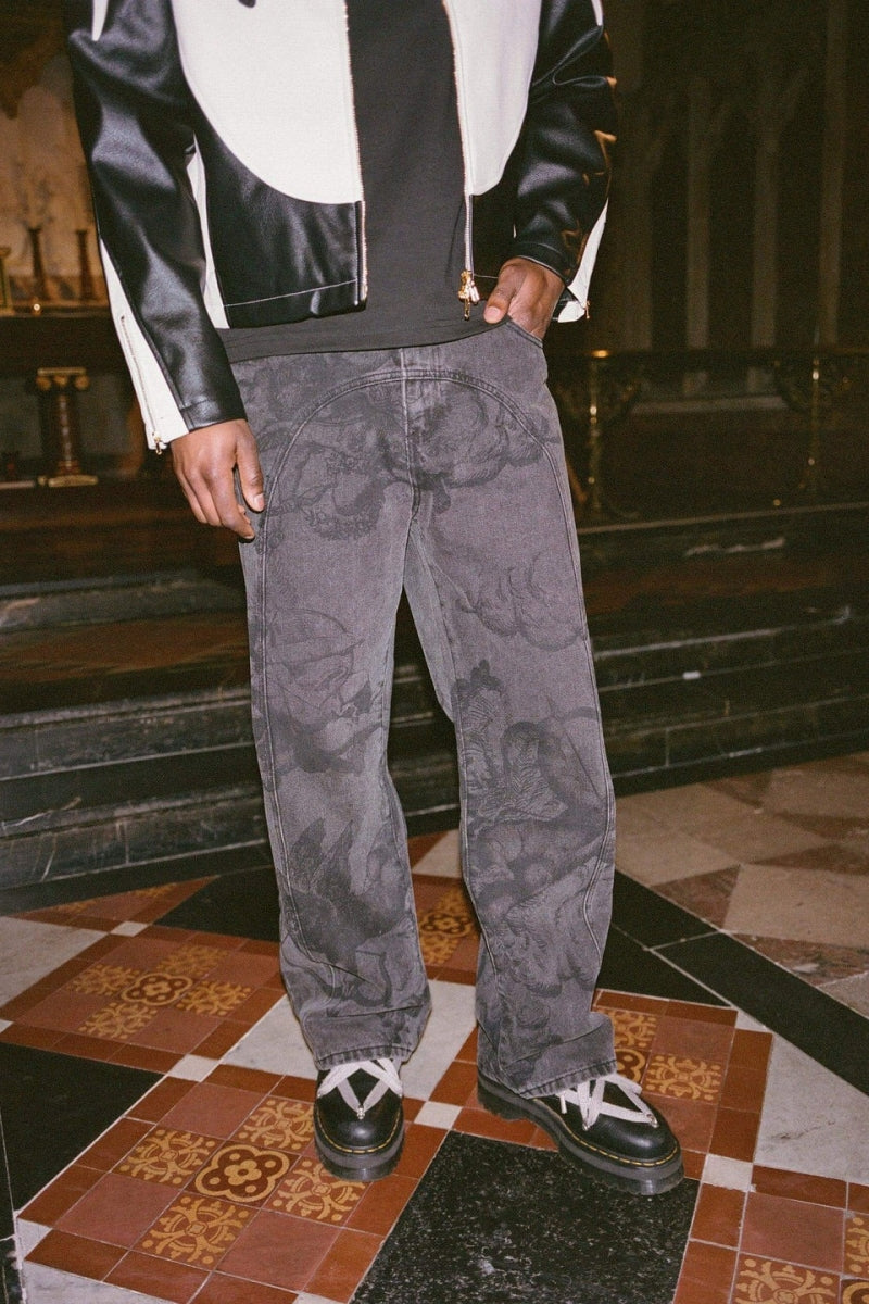 Cupid Print Washed Blue Jeans