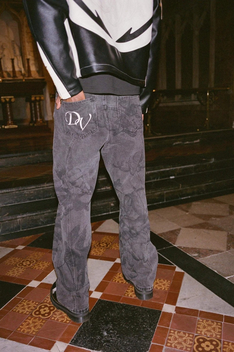 Cupid Print Washed Blue Jeans