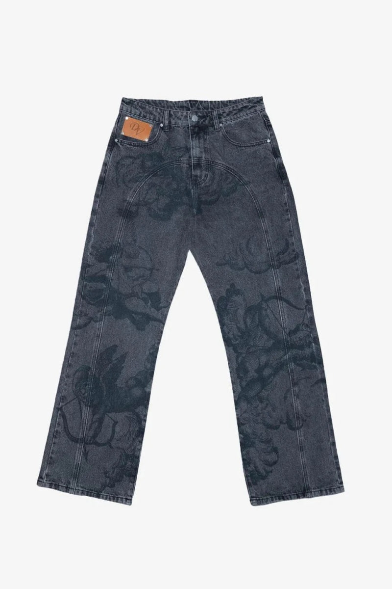Cupid Print Washed Blue Jeans