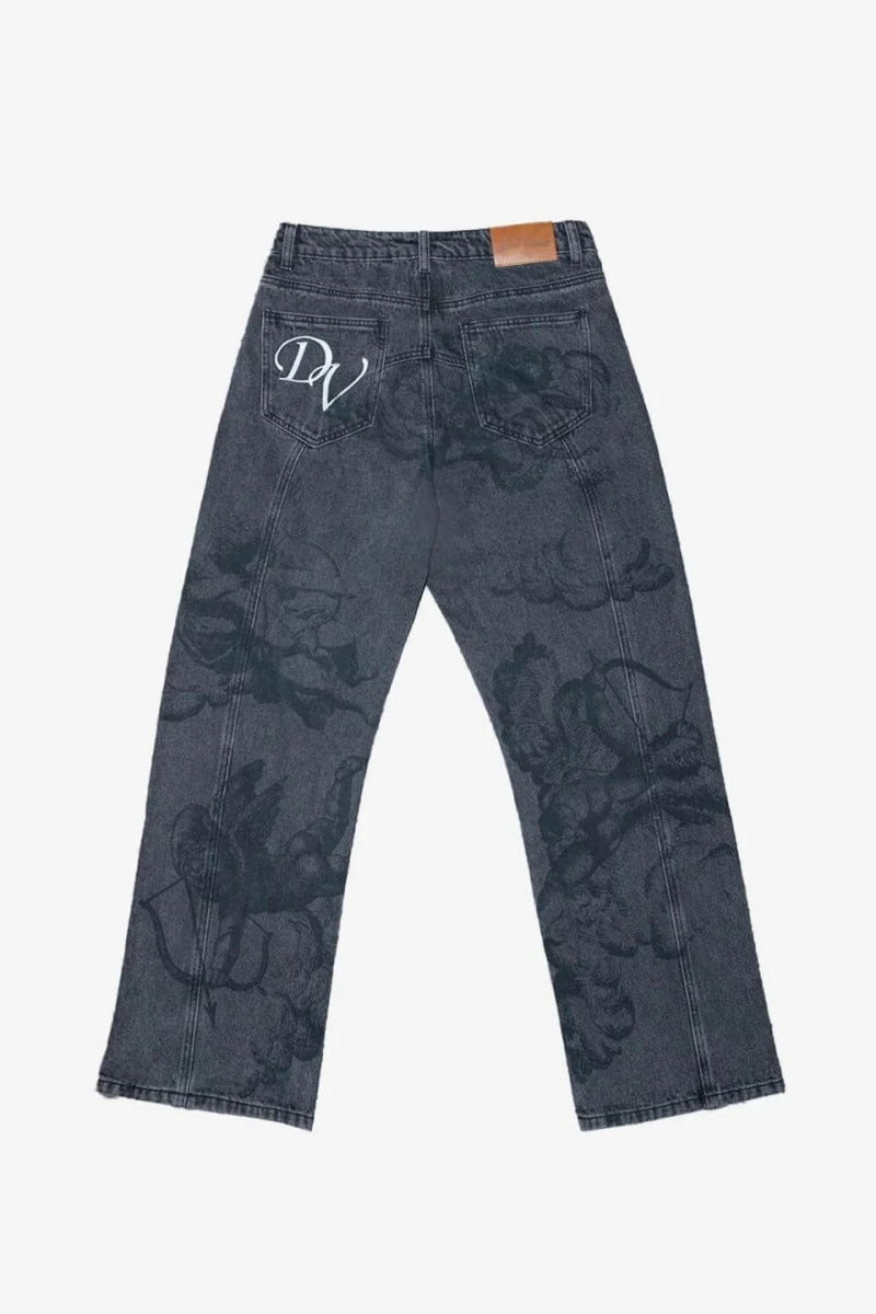 Cupid Print Washed Blue Jeans