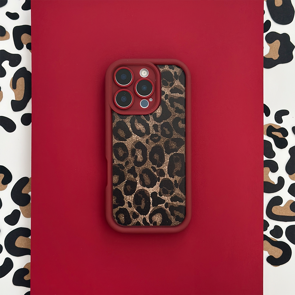 Bordo Leopar Desenli Telefon Kılıfı