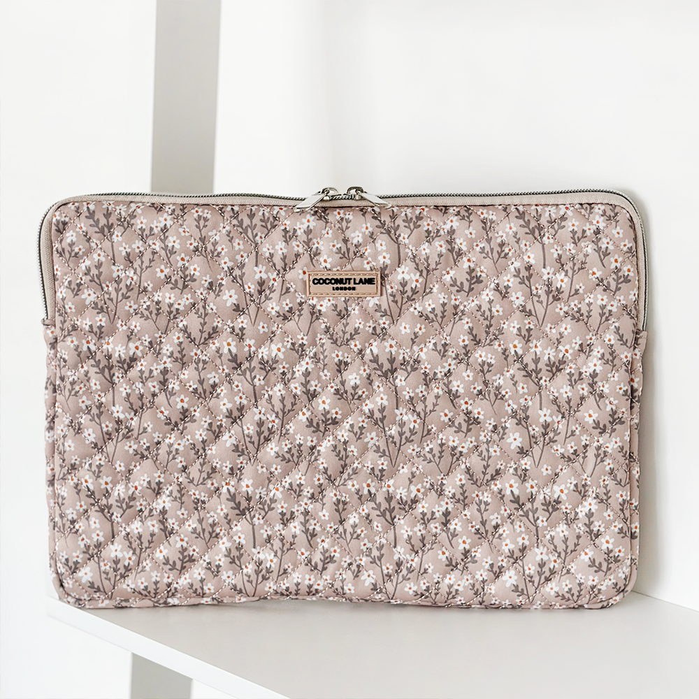 Kapitone Nude Çiçek Desenli Dizüstü Bilgisayar Kılıfı 