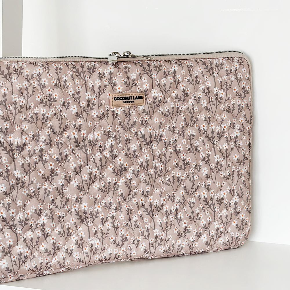 Kapitone Nude Çiçek Desenli Dizüstü Bilgisayar Kılıfı 