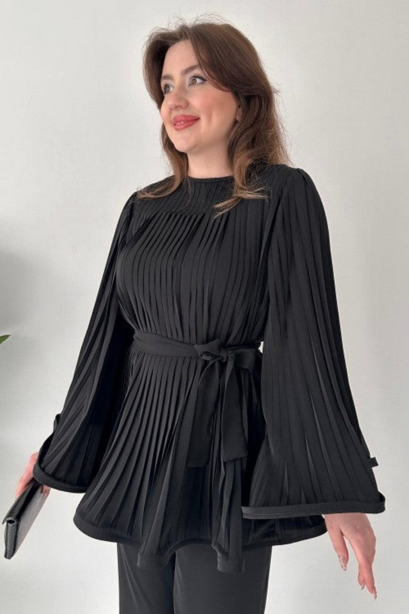 Pleated Flare Tops Pants Set