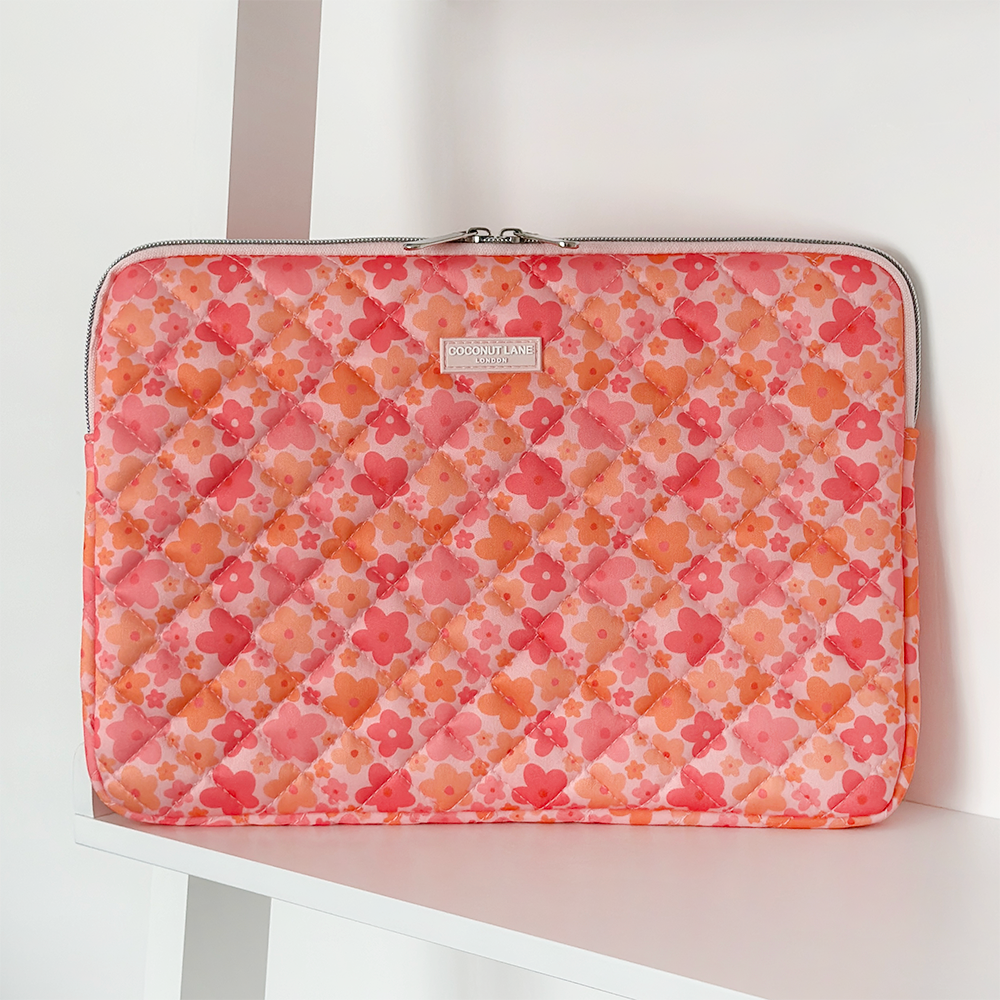 Quilted Pink & Orange Bloom Laptop Sleeve