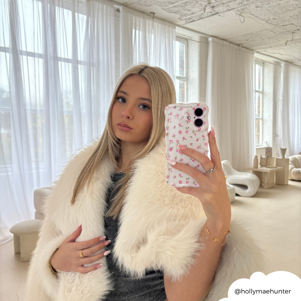 Dalgalı Telefon Kılıfı - Pembe Suluboya Çiçekler