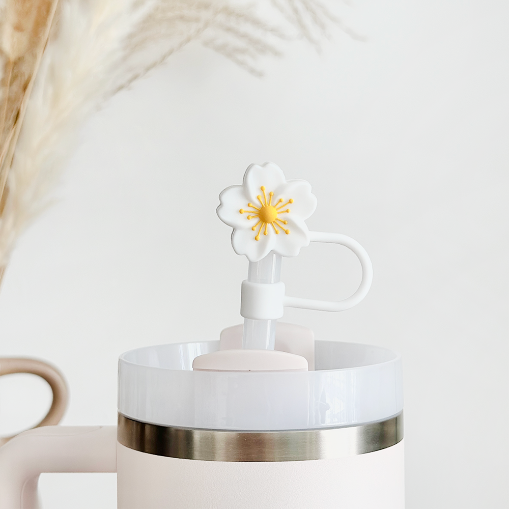 Beyaz Tropikal Çiçekli Hasır Örtü