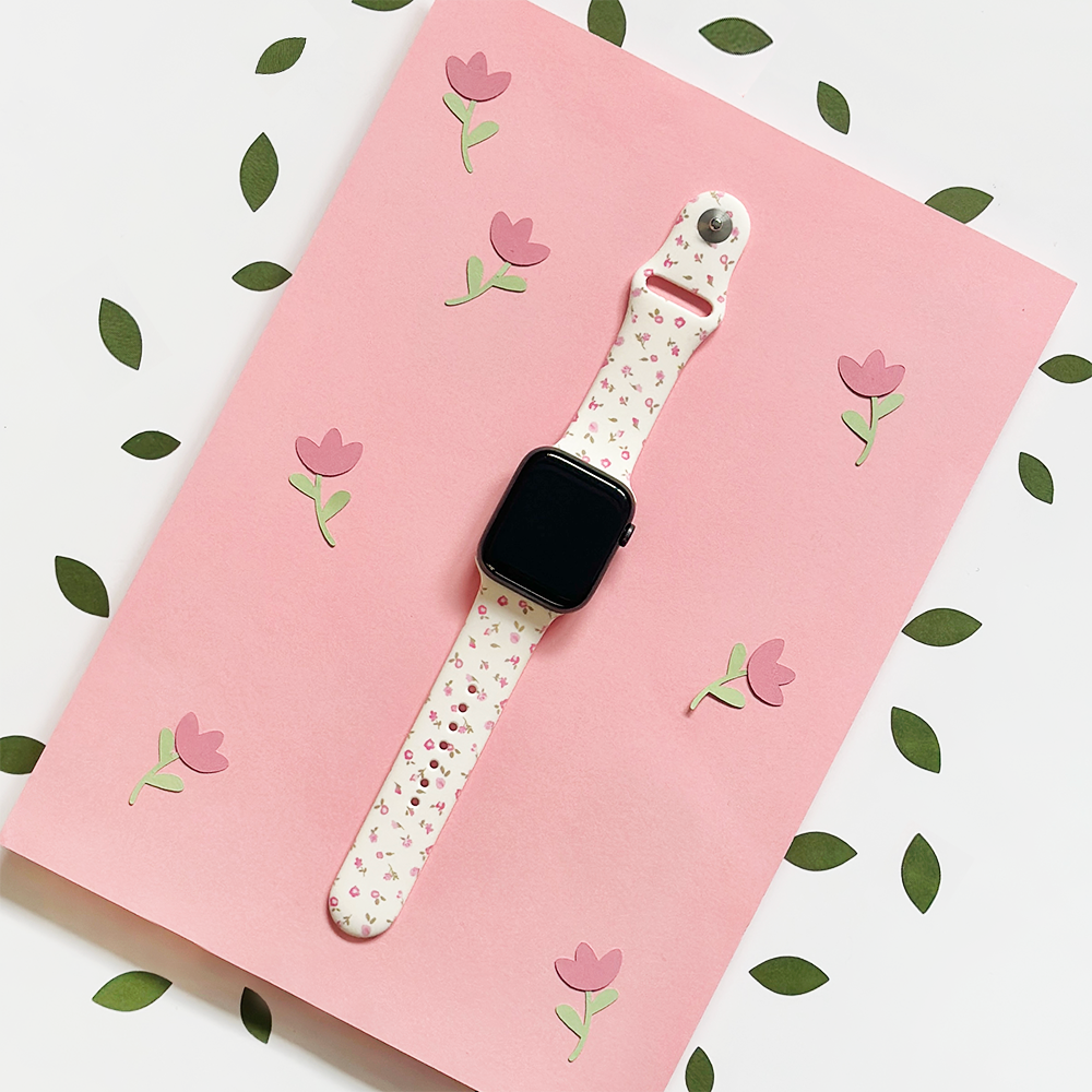 Pembe Suluboya Çiçekler Apple Watch Kayışı
